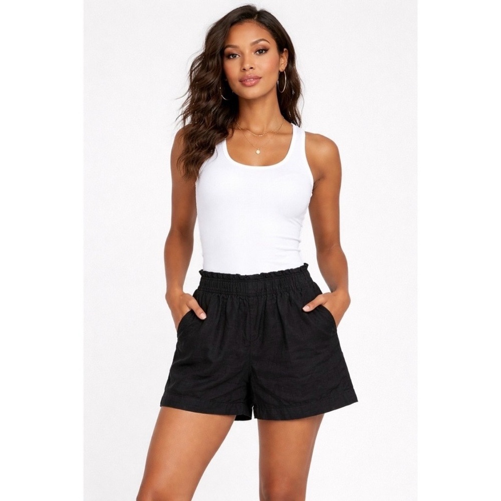 H&M Linen Blend High Waist Pull On Shorts